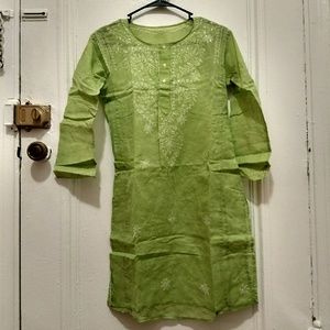 Sheer green tunic with delicate embroidery